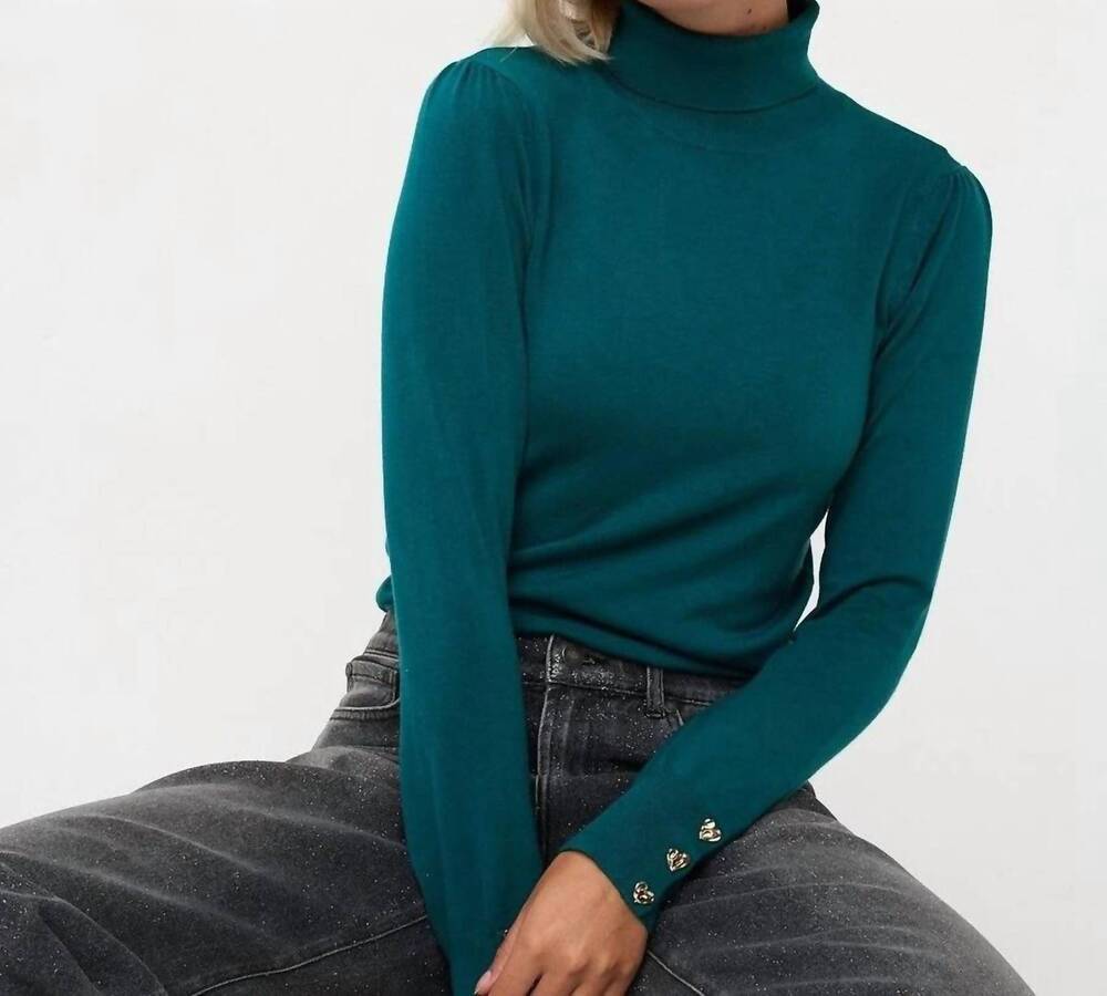 NEW ESQUALO billa basic knit buttoned cuff turtleneck sweater in teal